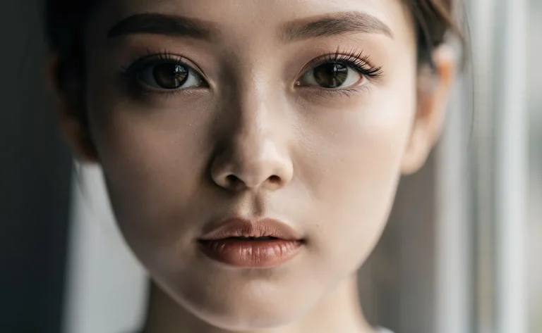 Visage en gros plan d’une personne montrant des yeux sanpaku avec un contraste marqué sous un éclairage naturel doux.